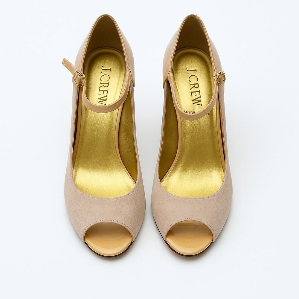 J.Crew Cossette Mary Jane Peep Toe Pumps Size 8 Pink Suede Patent Leather